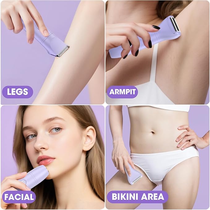 Bikini Trimmer Electric Razors for Women,3 in 1 Body Hair Removal Kit for Face,Pubic,Arm, Leg, Armpit, Bikini Trimmer,Painless IPX6 Waterproof Rechargeable Portable Lady Shavers Wet & Dry Gifts-VivaGrace Women