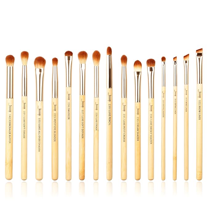 Jessup Eye Makeup Brushes Set, Premium Synthetic Eyeshadow Blending Concealer Eyebrow Eyeliner Brush, 15pcs Labeled Bamboo Make Up Brushes T137-VivaGrace Women