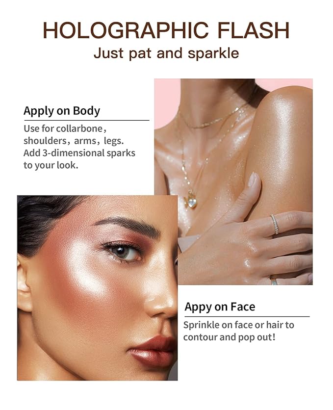 Fairy Highlight Puff Stick Highlight Patting Powder - Multi-Functional Shimmer Powder for Illuminating and Brightening Your Face and Body (#02 Pink)-VivaGrace Women