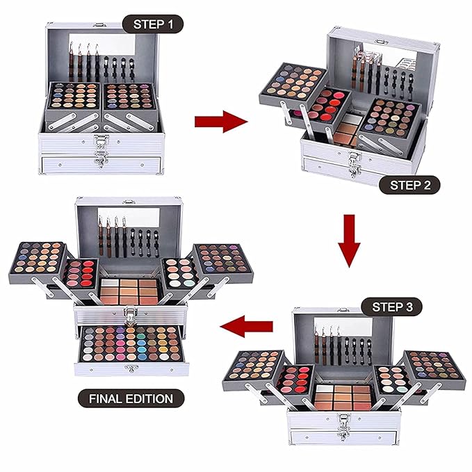 132 Color All- In- One Makeup For Women Full Kit,Professional Makeup Kit,Makeup Gift Set for Women,Girls&Teens,Include eyeshadow/lipstick/concealer/Lip Gloss/Eyeliner/Mascara（006N2-Silver）-VivaGrace Women
