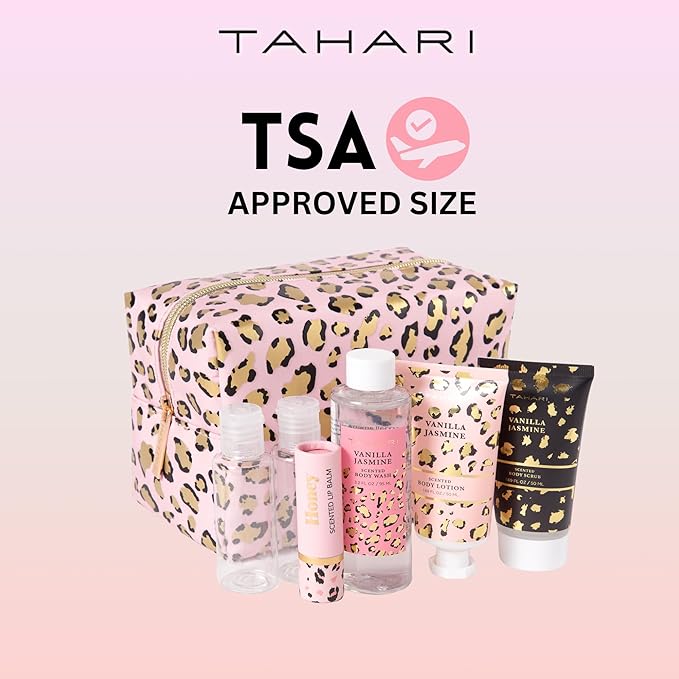 Tahari Spa Gift Set for Women, Vanilla Jasmine Spa Set, Bath Kit for Women Gift Set Includes Body Lotion, Body Wash, Hand Cream, Lotion Gift Set for Women, Birthday Gifts For Women - (Leopard)-VivaGrace Women