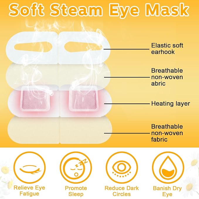50 Packs Steam Eye Mask for Dry Eyes Spa Warm Sleep Eye Mask Self Heating Disposable Eye Masks for Home Office Travel Eyestrain Relieve (Chamomile Scent)-VivaGrace Women