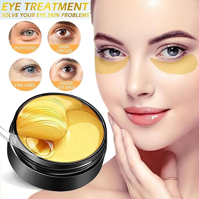 Under Eye Patches, 24K Gold Eye Mask, Eye Patches for Puffy Eyes and Dark Circles Reduce Eye Bags Fine Lines Smooth Wrinkle, Anti-Aging,Hydrating, Eye Skin care Pads with Collagen (60PCS)-VivaGrace Women