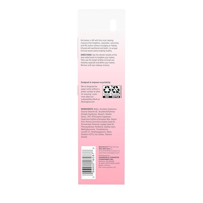 Neutrogena Healthy Definition Mascara - Defines, Lifts, Curls, Lengthens & Volumizes Lashes - Dual-Sided Mascara Comb + Brush for Natural Application - Black Brown, 0.27 oz