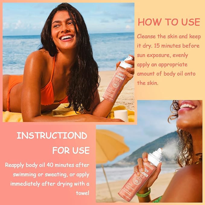 Broad Spectrum SPF 50 Sheer Body Sunscreen Setting Mist Sunscreen Body Glow Oil Spray for Face & Body with Gold Mica Sun-kissed Glow Skin Illuminator Hydrating Non-Greasy (A)-VivaGrace Women