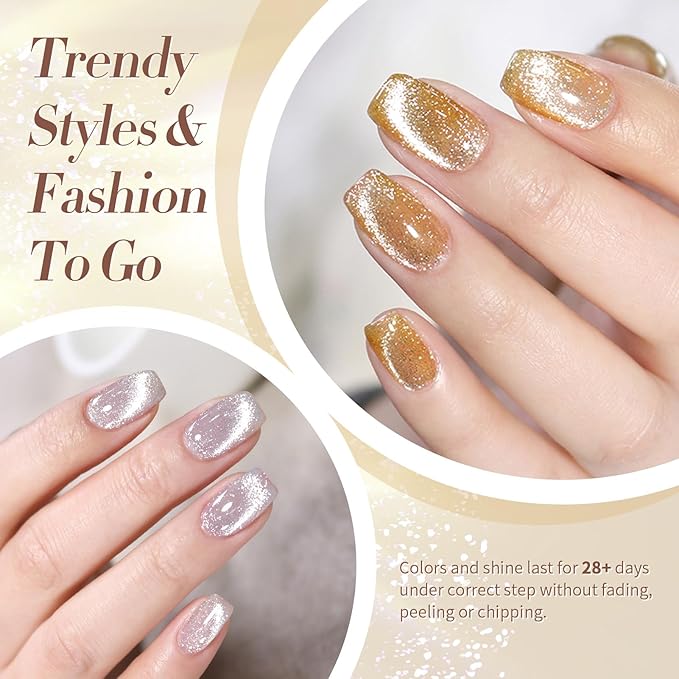 Born Pretty Cat Magnetic Eye Gel Nail Polish Reflective Glitter Gel Polish Red Silver Champagne Gold Glitter Gel Nail Polish 6PCS Set-VivaGrace Women