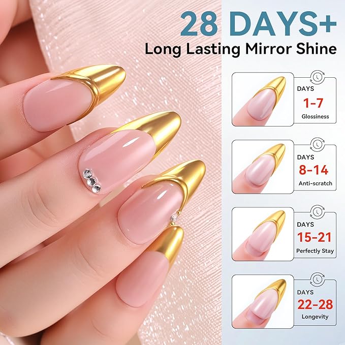 Makartt Gel Top Coat for Chrome Nail Powder - 2 Pcs 15ml Clear No Wipe High Gloss Top Coat Gel Nail Polish Mirror Shine Long Lasting Easy Application, Soak off UV Lamp, DIY Home Salon Art Design-VivaGrace Women