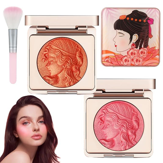 Embossed Smooth Powder Blush Palette for Cheeks,Matte Face Powder Blush Palette,Embossed Girl Blush for Cheeks,Natural Nude Long Lasting Powder Blush Palette for All Skins(Pink+Orange)-VivaGrace Women