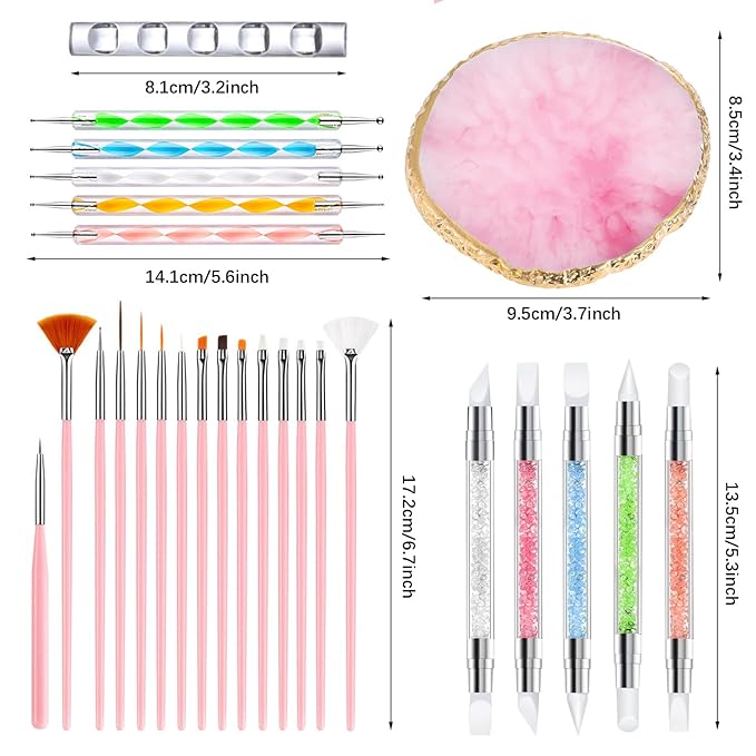 Nail Art Tools 27Pcs Set,Nail Art Brush,Resin Nail Art Palette,5 Pcs Nail Art Sculpture Pen,2-way Acrylic Silicone Engraving Pen Dotting Pen Tools Nail Art Kit for Nail Art DIY-VivaGrace Women