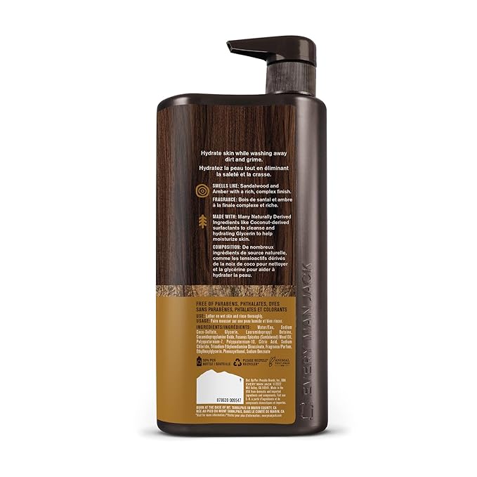 Every Man Jack Amber + Sandalwood Mens Body Wash for All Skin Types - Cleanse, Hydrate, and Smell Great - Free of Parabens, Phtalates, and Dyes - 33.8 fl oz (2 Pack)-VivaGrace Women