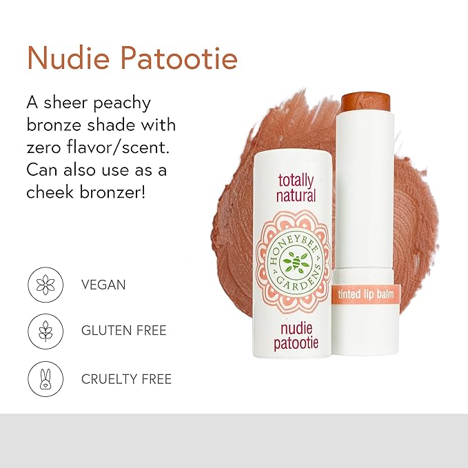 Honeybee Gardens Totally Natural Nudie Patootie Tinted Lip Balm, Nourishing Moisture With A Kiss Of Color, Vegan, Gluten-Free-VivaGrace Women