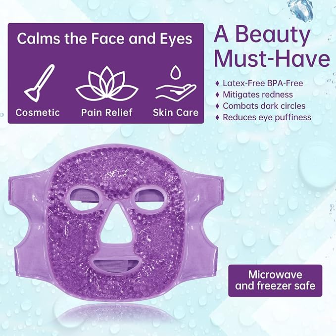 Ice Face Mask Reusable and Cold Gel Eye Mask for Puffiness/Dark Circles/Eye Bags/Dry Eyes/Headaches/Migraines/Stress Relief, Ice Pack for Eyes & Face (Purple)-VivaGrace Women