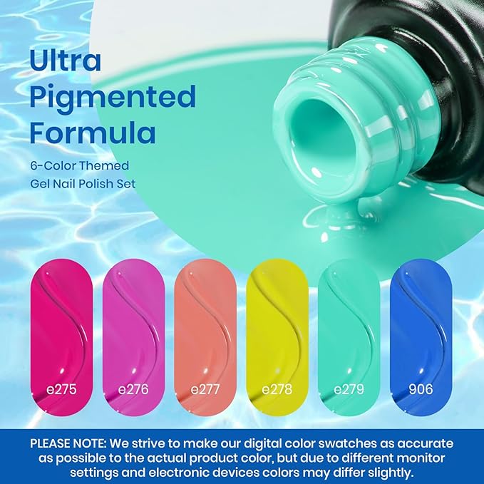 Beetles Gel Nail Polish Set, 6 Colors Bright Rainbow Nail Art Orange Blue Pink Green Neon Gel Polish Kit Soak Off UV Gel DIY Nail Art for Women Pool Party Holiday Manicure-VivaGrace Women