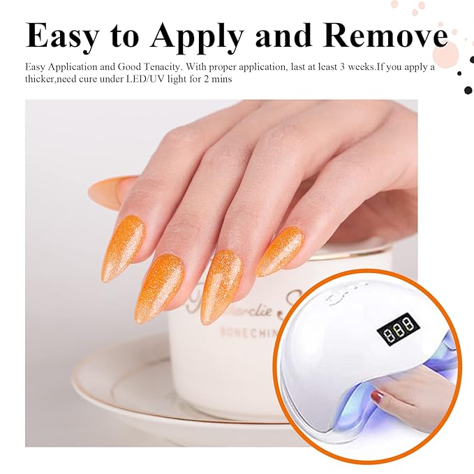 Imtiti Gel Nail Polish, 1 Pcs 15ml Translucent Glitter Coral Orange Color Soak Off UV LED Nail Gel Polish Nail Art Starter Manicure Salon DIY at Home Nail Lamp Needed