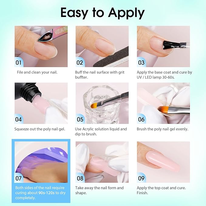 ROSALIND Poly Nail Gel Kit -12 Colors + Nail Art Accessories Kit Summer Neon Poly Nails Gel Kit Starter Kit With Slip Solution Pro Bright Colors Nail Extensions Gel Set with Mini UV Lamp-VivaGrace Women