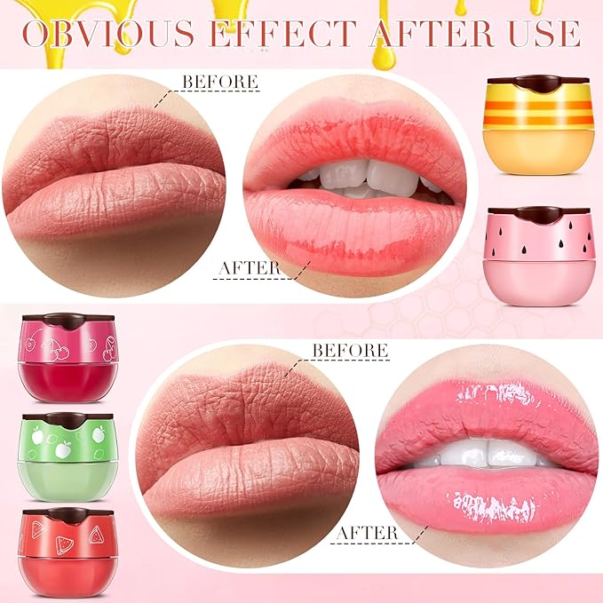 12 Pcs Bee Lip Balm Honey Pot with Brush Propolis Lip Mask Overnight, Moisturizing Hydrating Lip Sleeping Mask Prevention Dry and Cracked(Honey+Strawberry+Watermelon+Apple Lime+Cherry)-VivaGrace Women