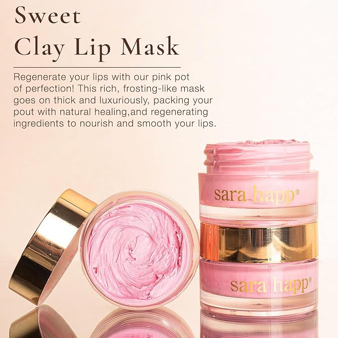 sara happ Sweet Clay Mask + Vanilla Bean Sugar Scrub Lip Duo, Exfoliating and Moisturizing Lip Treatments for Dry and Flaky Lips, Vegan (0.47 ounce and 0.5 ounce jars)-VivaGrace Women