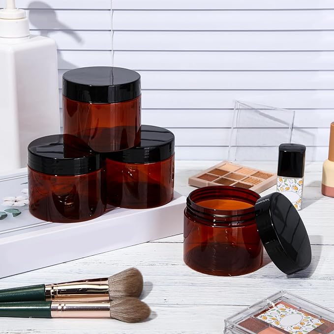 SATINIOR 24 Pieces Empty Clear Plastic Jars with Lids Round Storage Containers Wide Mouth for Beauty Product Cosmetic Cream Lotion Liquid Butter Craft and Food(Amber Lid,6 oz)-VivaGrace Women