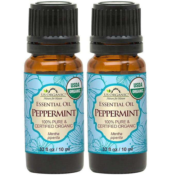 US Organic 100% Pure Peppermint Essential Oil - USDA Certified Organic - 10 ml Pack of 2 - w/Improved caps and droppers (More Size Variations Available)-VivaGrace Women