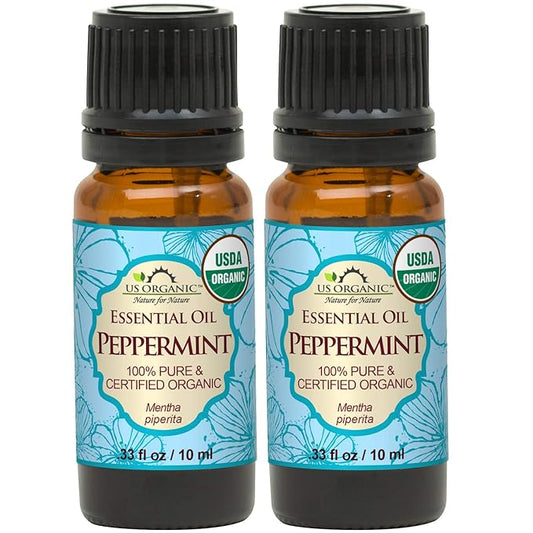 US Organic 100% Pure Peppermint Essential Oil - USDA Certified Organic - 10 ml Pack of 2 - w/Improved caps and droppers (More Size Variations Available)-VivaGrace Women