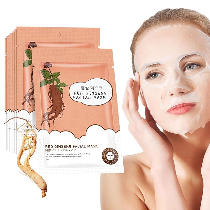 10Pack Sheet Face Masks Skincare for All Skin Types, Moisturizing Hydrating Face Masks Suitable for Sensitive Skin, Red Ginseng Face Masks for Wrinkles, Fine-Lines, Firmness and Elasticity-VivaGrace Women