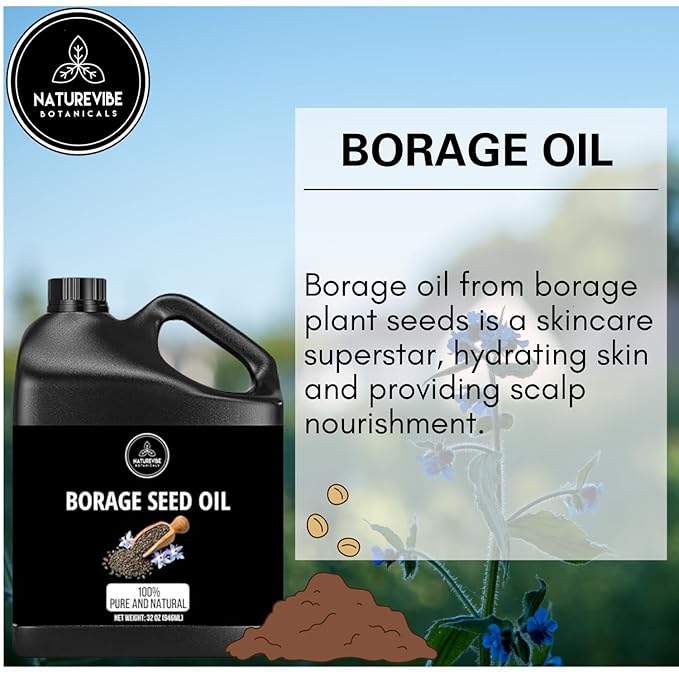 Naturevibe Botanicals Borage Oil 32 Ounces | 100% Pure and Natural | Great for Skin Care and Hair Care-VivaGrace Women