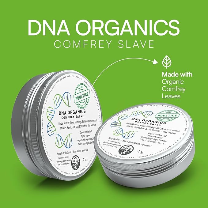 DNA Organics Comfrey Salve – Herbal Balm for Muscles, Knees & Joints – Organic, Handcrafted, Slow Infused, No Fillers – Scent-Free – for Dry Skin & Post-Workout Care – 4oz-VivaGrace Women