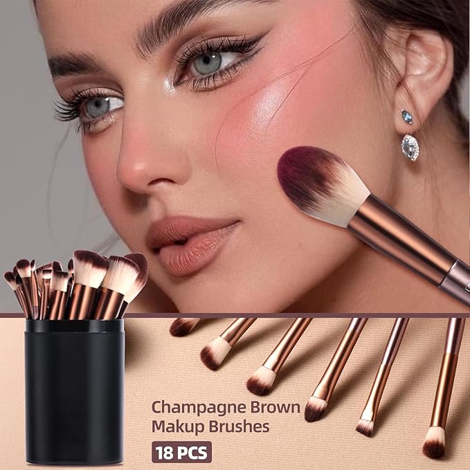 BS-MALL Makeup Brush Set 18 Pcs Premium Synthetic Foundation Powder Concealers Eye shadows Blush Makeup Brushes with black case (B-Brown)-VivaGrace Women