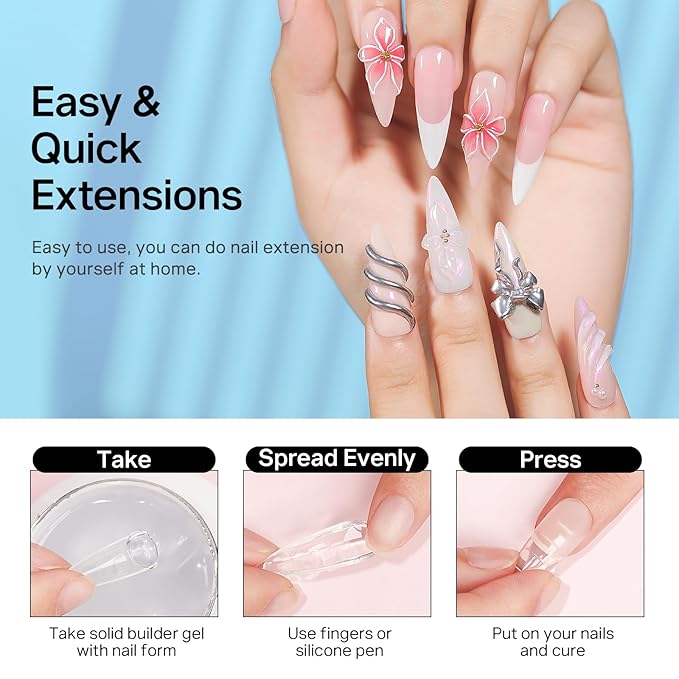 MIZHSE Solid Builder Gel for Nails, Clear 60g 3D Sculpting Gel for Nail Art Non-Sticky Molding Hard Gels UV LED Nail Charm with Gold Chrome Nail Powder and 3D Silicone Flower Mold Kit for DIY Salon-VivaGrace Women