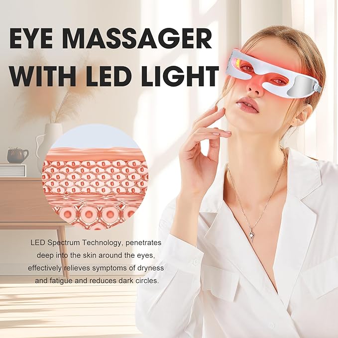 LED Red Light Therapy Eye Device, 3 Modes Red Light Eye Mask with Multi-Frequency Vibration for Anti-Aging, Skin Rejuvenation, Dark Circles, Eye Bags and Wrinkles-VivaGrace Women