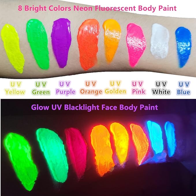 Go Ho Neon Yellow Body Paint Washable(2.37oz,70ml),under UV Blacklight Neon Face Paint,Water Based Neon Fluorescent Yellow Face Paint for Adults Children SFX Cosplay Costumes Halloween Makeup-VivaGrace Women