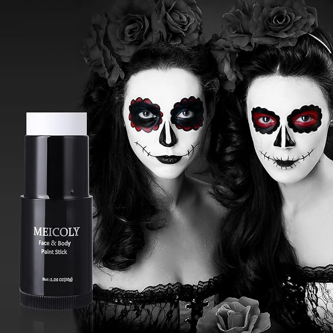 MEICOLY Black White Face Body Paint Stick Kit,1.06Oz Clown White Makeup Kit,2pcs Halloween Face Paint Grease Cream Mime Sticks,Joker Zombie Vampire Skeleton Cosplay with 2pcs Sponges-VivaGrace Women