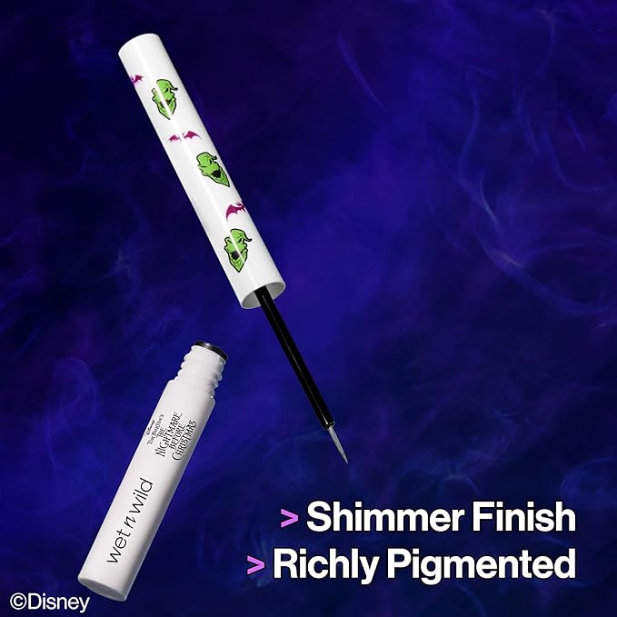 wet n wild Nightmare Before Christmas Liquid Eyeliner, Semi-Sheer Buildable Glitter Formula, Richly Pigmented Color, Flexible Precision Brush for Easy Application, Cruelty-Free - Dare to Play