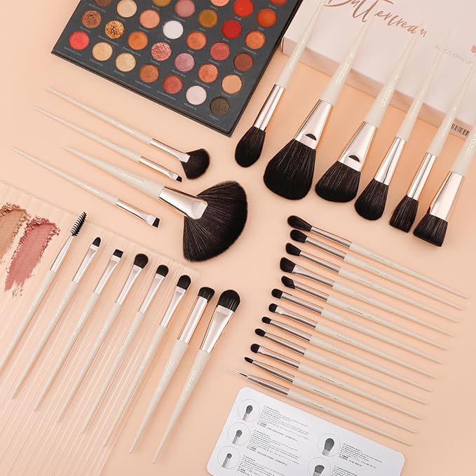 docolor Makeup Brushes Professional 30Pcs Make up Brushes Set Premium Synthetic Kabuki Foundation Blending Brush Face Powder Blush Concealers Eye Shadows Beige-VivaGrace Women
