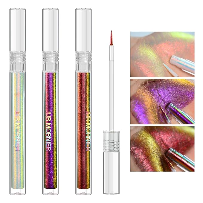 Multichrome Liquid Eyeshadow Set,3 Colors Multi-Dimensional Eye Liner Makeup,High Pigment Waterproof Metallic Eyeshadow,Ultre Fine Tip Glitter Eyeshadow (101+102+103)