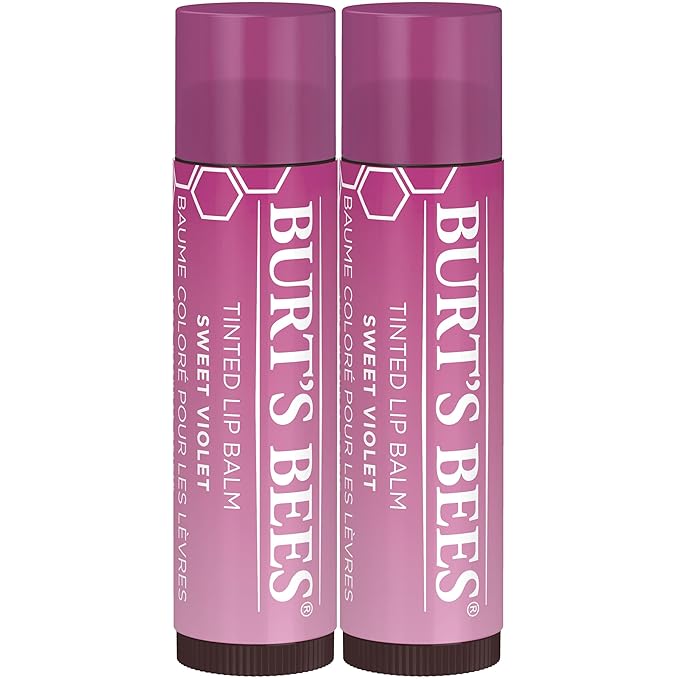 Burt's Bees Lip Tint Balm with Long Lasting 2 in 1 Duo Tinted Balm Formula, Color Infused with Deeply Hydrating Shea Butter for a Natural Looking Buildable Finish, Sweet Violet (2-Pack)-VivaGrace Women