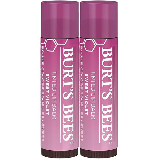 Burt's Bees Lip Tint Balm with Long Lasting 2 in 1 Duo Tinted Balm Formula, Color Infused with Deeply Hydrating Shea Butter for a Natural Looking Buildable Finish, Sweet Violet (2-Pack)-VivaGrace Women