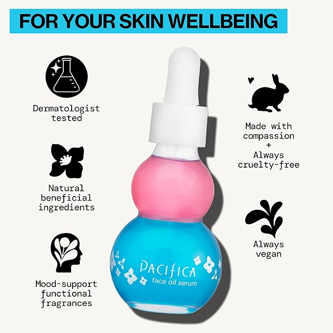 Pacifica Face Oil Serum - Flower Fix Bi-Phase Hydrating Skin Barrier - w/Hyaluronic Acid & Natural Botanical Ingredients - for Dry Sensitive Skin Vegan & Cruelty-Free Dermatologist Approved-VivaGrace Women