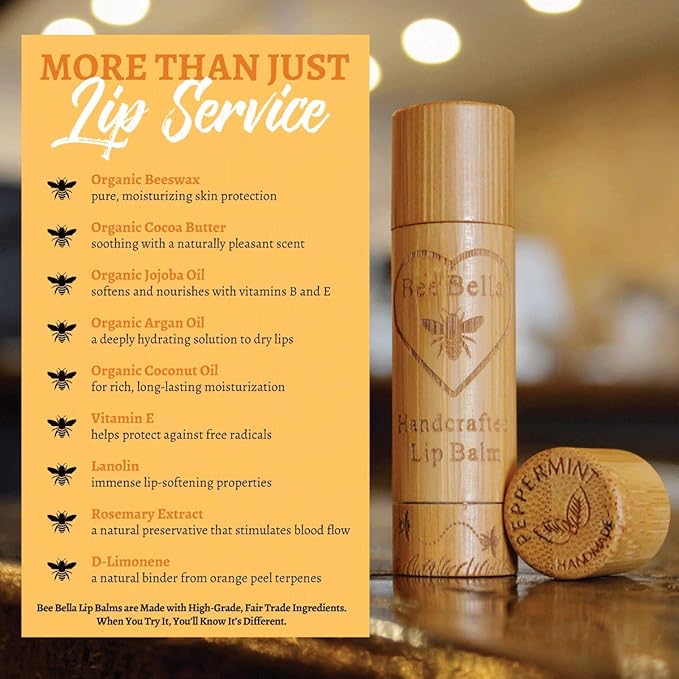 Bee Bella Lip Balm, Peppermint, 3 Pack - Hydrating, Moisturizing Lip Care, 100% Natural, Original Organic Beeswax with Vitamin E, Handmade in USA-VivaGrace Women