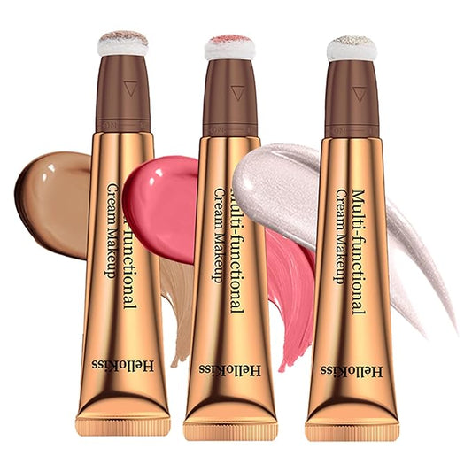 3pcs Contour Beauty Wand, Blush Wand and Liquid Highlighter Wand with Cushion Applicator, Long Lasting Silky Smooth Blendable Contour Highlighter Blush Stick,Cruelty Free,Contour +Blush +Highlighter Set（#01+#03+#05）-VivaGrace Women