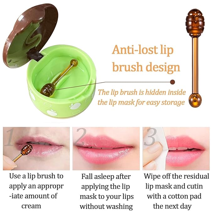 3 PCS Bee Lip Balm Honey Pot, Honey & Strawberry & Apple Lime Lip Balm, Lip Sleeping Mask Hydrating Prevention Dry and Cracked Lip Scrubs Exfoliator Lip Care, Moisturizing Lip Mask Overnight-VivaGrace Women