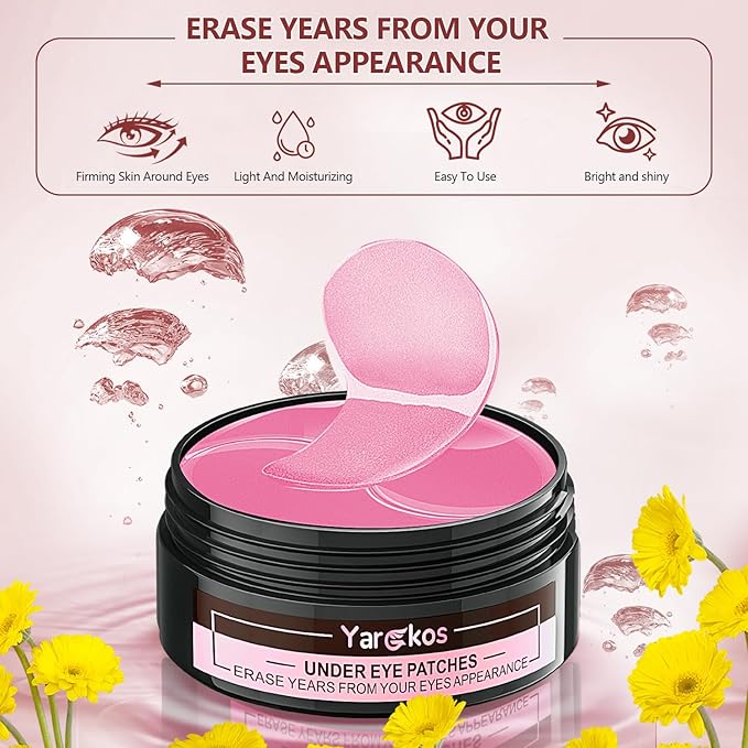 2 Packs 60 Pcs Under Eye Patches, 24K Gold+Pink, 30 Pairs Women Undereye Mask for Puffy Eyes Dark Circles Treatment, Men Collagen Gel Pads Hydrating for Eye Bags Puffiness Wrinkle, Beauty Skin Care-VivaGrace Women