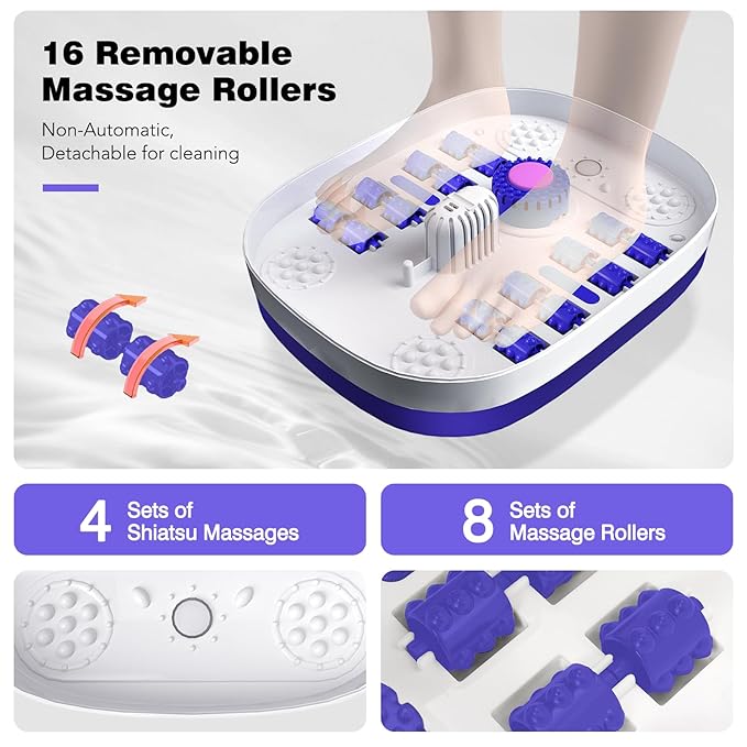 Collapsible Foot Spa with Heat, Remote Control, Temperature Control, Bubbles, Pumice Stone, Red Light, Timer, 16 Massage Roller Pedicure Foot Bath Tub Foot Soaker for Feet Stress Relief, Purple-VivaGrace Women