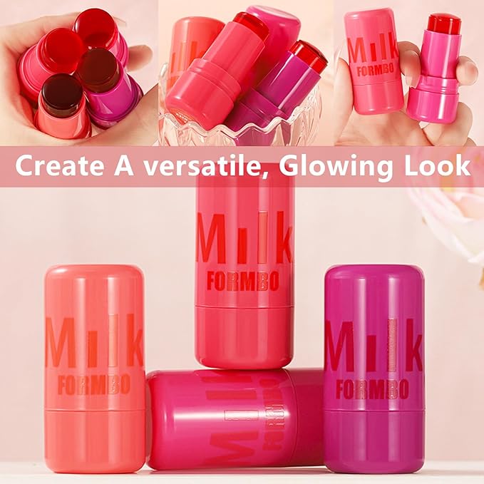 2 Pcs Milk Jelly Blush,Jelly Tint Blush Stick Sheer Lip & Cheek Stain Milk Cooling Water Jelly Tint Long Lasting Face Blushes, Lip Gloss Cheek Solid Moisturizer Stick (01#+02#)-VivaGrace Women