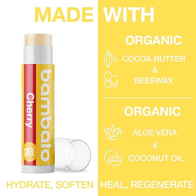 4-Pack Cherry SPF 15 Lip Balm - Organic Ingredients, Broad Spectrum UVA/UVB Protection - Hydrating & Moisturizing, USA Made-VivaGrace Women