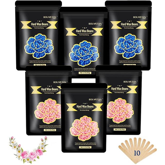 1.3Lb/21oz Wax Beads for Brazilian, Eyebrow, Face, Bikini, Legs, Arms Waxing - 6 Packs with 10 Wax Spatulas for Women and Men-VivaGrace Women