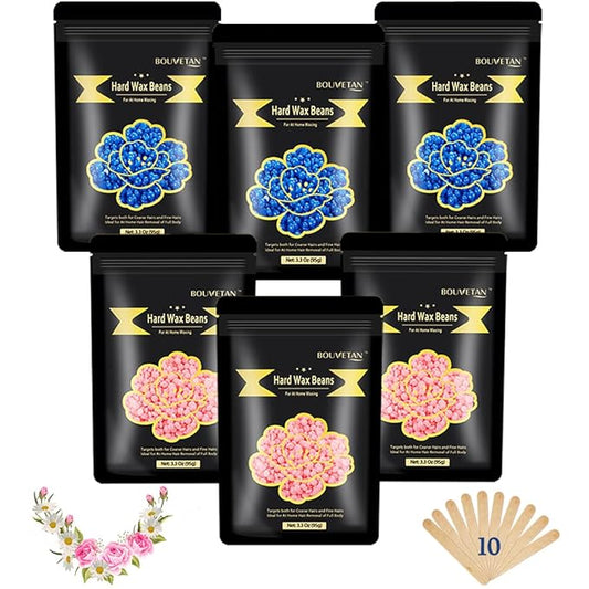 1.3Lb/21oz Wax Beads for Brazilian, Eyebrow, Face, Bikini, Legs, Arms Waxing - 6 Packs with 10 Wax Spatulas for Women and Men-VivaGrace Women