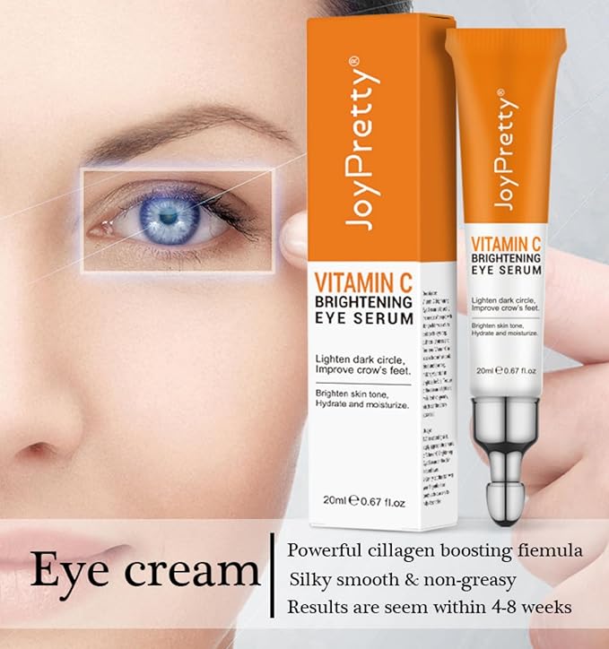 New JoyPretty Vitamin C Brightening Eye Serum,Eye cream,Anti Aging Serum with Vitamin C, Niacinamide and Hyaluronic Acid,Remove for Dark Circles Puffiness Under Eye Bags Fine Line Crow's Feet (1)-VivaGrace Women