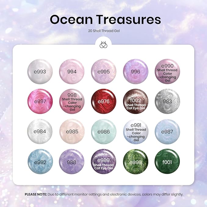 Beetles Pearl Gel Nail Polish Set - Ocean Treasures Gel Polish, 20 Colors Glitter Cat Eye Pink Red Mermaid Swirl Thread Effect Soak off Nail Gel for DIY Manicure Gift for Women-VivaGrace Women