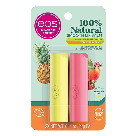 eos 100% Natural Lip Balm - Strawberry Peach and Pineapple Passionfruit, Dermatologist Recommended, All-Day Moisture, 0.14 oz, 2 Pack-VivaGrace Women
